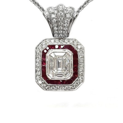 NJ Design Ladies Diamond Ruby Necklace