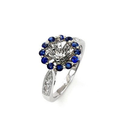NJ Design Diamond Sapphire Engagement Ring 