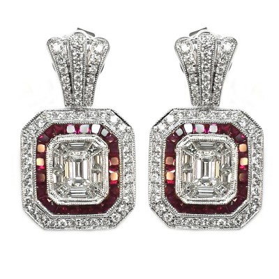 NJ Design Diamond Ruby Earrings
