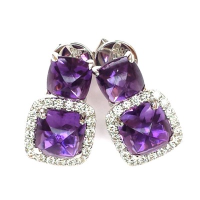 NJ Design Diamond Amethyst Earrings