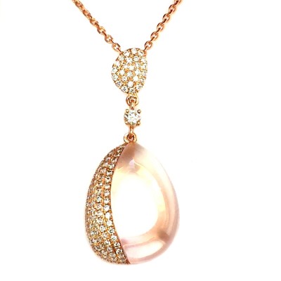 NJ Design Diamond Pink Quartz Necklace