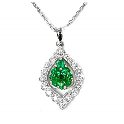 NJ Design Diamonds-Emeralds Necklace 